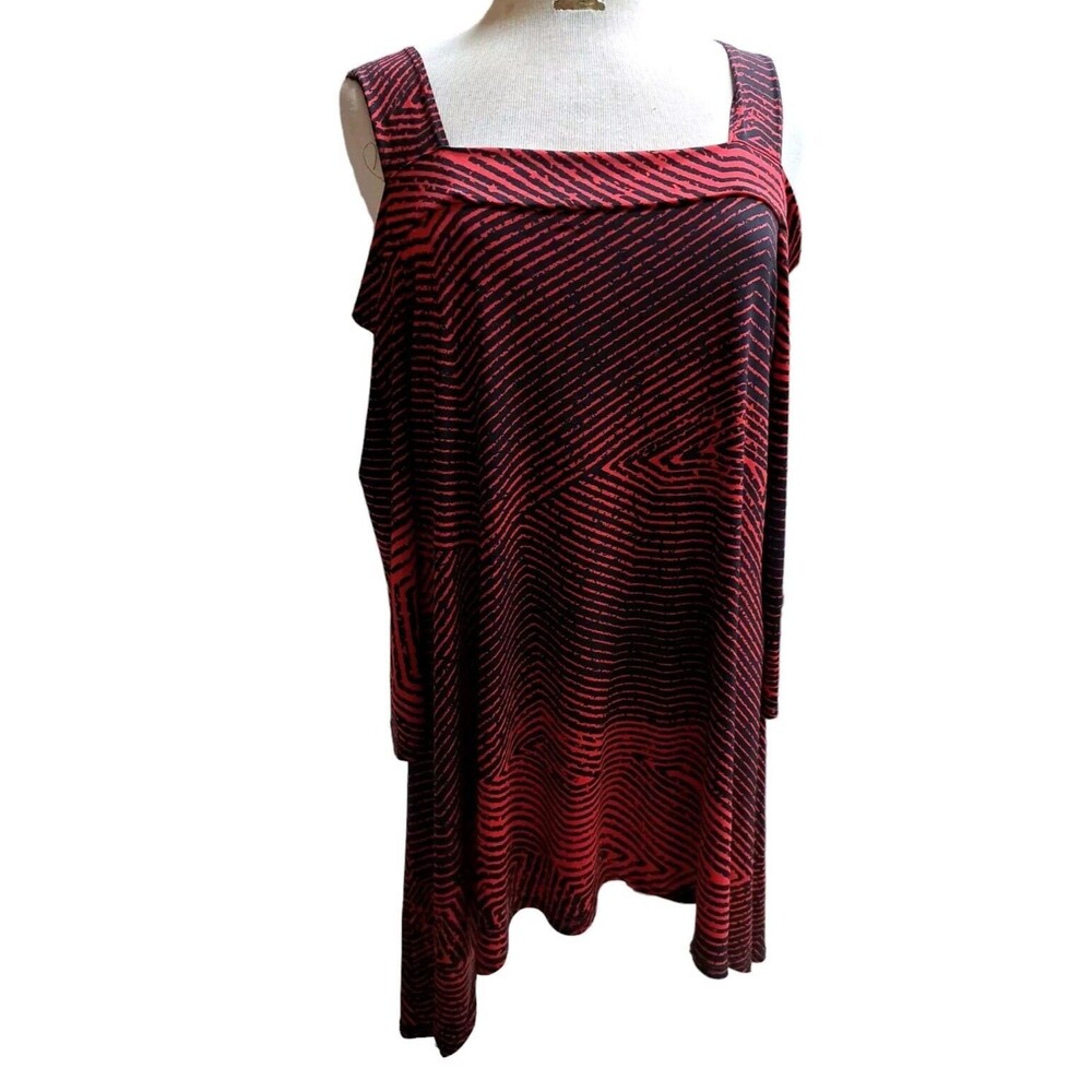 Clara Sun Woo Tunic Top Women XL Cold Shoulder Asymmetrical Artsy Abstract Print - Picture 5 of 7